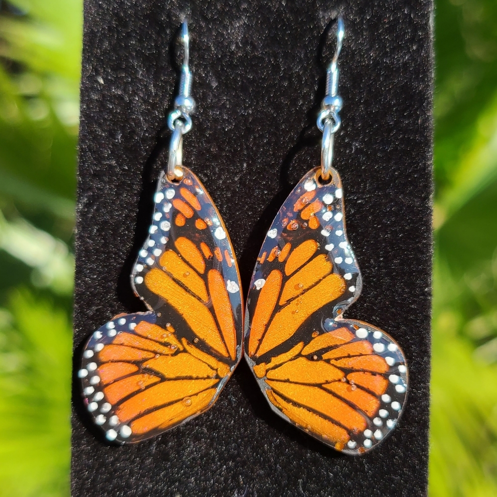Monarch butterfly dangle resin earrings
